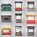 Traditional Chinese Stalls With Various Styles Colorful Designs And Decorative Lanterns