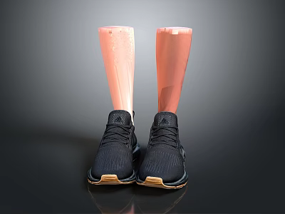 Black Sneakers With Golden Sole And Pink Prosthetic Insert For Daily Wear 3d model