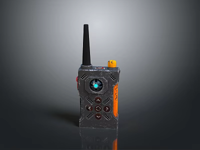 Futuristic Tech Weapon With Antenna Blue Glowing Circular Part And Orange Buttons 3d model