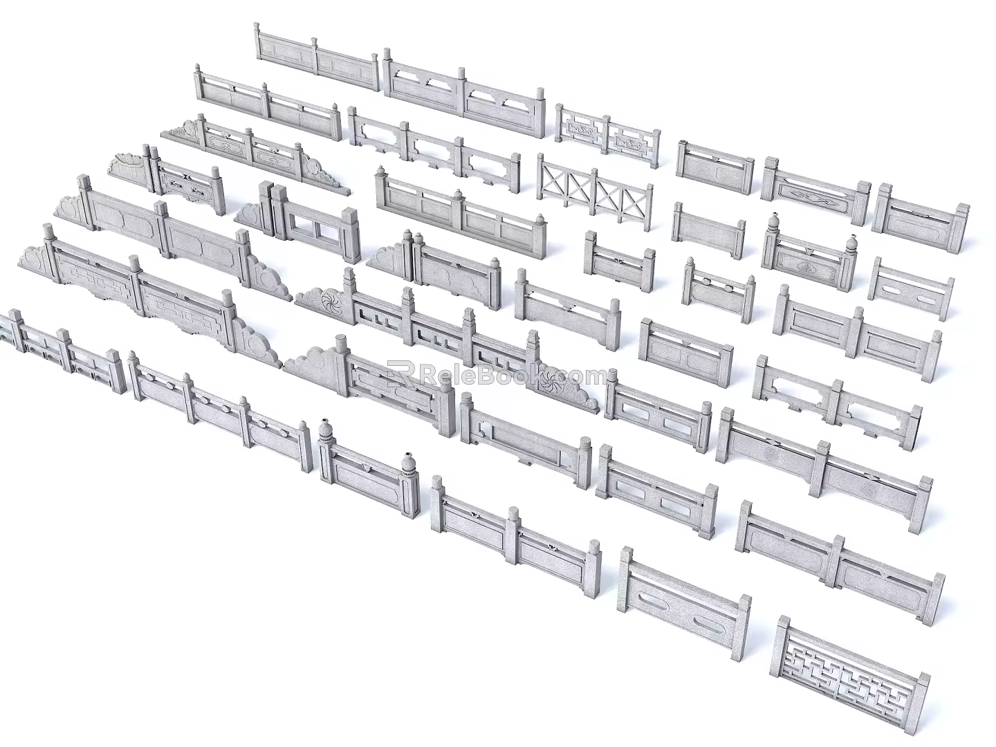 Chinese Style Stone Railing Bridge Railing River Railing Stone Railing Outdoor Railing 3d model