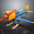 Blue and Yellow Vintage Propeller Passenger Airplane With Ski Landing Gear