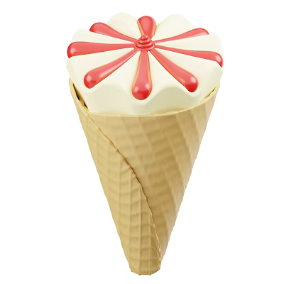 Crispy Waffle Ice Cream Cone With Creamy White Ice Cream And Red Decorative Swirls 3d model