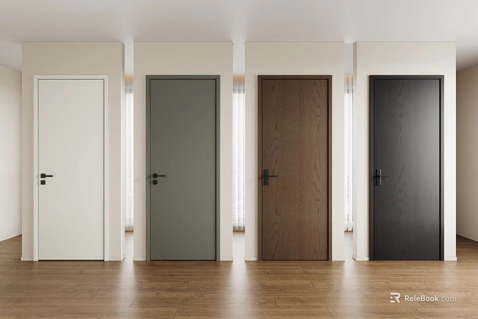 Interior Hinged Doors In Different Colors With Wood Grain And Modern Design 3d model 