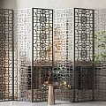 Modern Metal Decorative Screen With Intricate Chinese Pattern For Interior Decoration 3d model