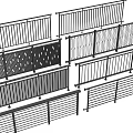 Various Metal Fence Designs Showcasing Different Patterns and Rail Structures for Outdoor Spaces 3d model