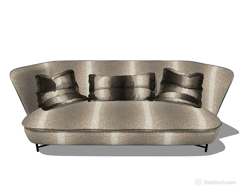 Curved Modern Multi Seater Sofa With Light Shimmering Upholstery And Dark Decorative Cushions 3d model 