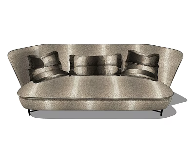 Curved Modern Multi Seater Sofa With Light Shimmering Upholstery And Dark Decorative Cushions 3d model