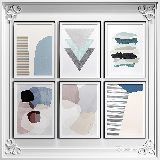 Geometric Abstract Wall Art With Soft Colors And Multiple Panel Decor 3d model 
