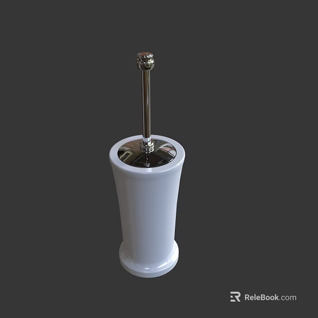 Modern Toilet Brush With White Ceramic Holder And Stainless Steel Handle 3d model 