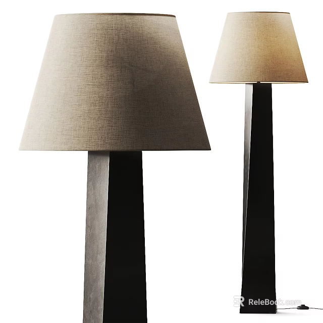 Modern Floor Lamps With Beige Fabric Shades And Black Metal Bases 3d model 