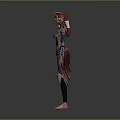 3D Fantasy Female Character With Horns And Decorative Blue And Red Outfit Design
