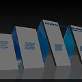 White and Blue Display Boards With Stepped Arrangement Geometric Design And New Era Pattern Text