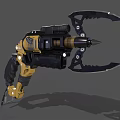 Futuristic Mechanical Weapon With Yellow Black Design And Claw Like Front Barrel Components
