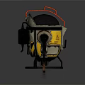 Mechanical Robot Character With Spherical Body Yellow Black Warning Stripes And Mechanical Arms
