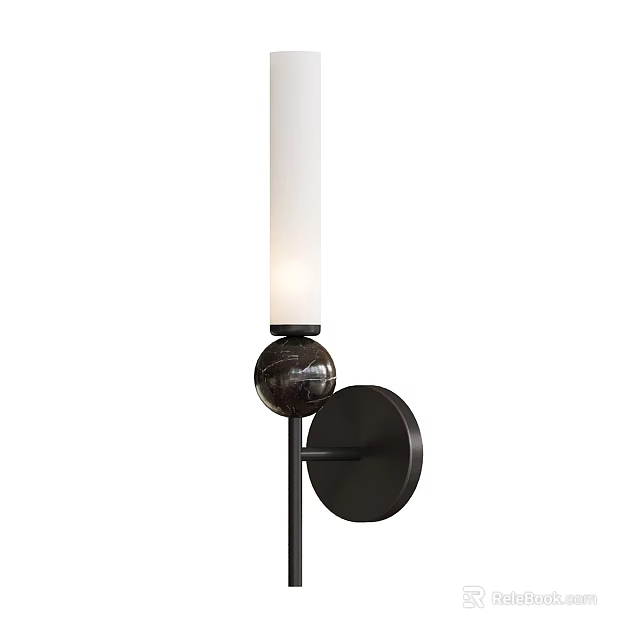 Modern Wall Lamp With Metal Frame Round Base And White Glass Shade 3d model 