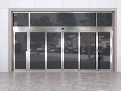 Modern Glass Double Doors With Metal Frame For Commercial Building Entrance 3d model