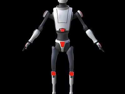 Intelligent Robot With Gray White Body And Red Accents Standing On Black Background 3d model