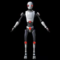 Intelligent Robot With Gray White Body And Red Accents Standing On Black Background