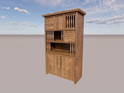 Elegant Wooden Sideboard Cabinet With Classic Design Storage Drawers And Open Shelves 3d model