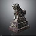 Traditional Chinese Stone Lion Guardian Statue with Pedestal Base and Ancient Craftsmanship