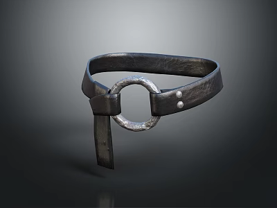 Black Leather Bracelet With Metal Ring Buckle And Two Rivets Minimalist Design 3d model