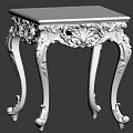 Elegant Black Marble Top Silver Ornate Carved Legs Decorative Side Table