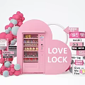 Pink Heart Shaped Structure With Vending Machine Balloons And Love Lock Sign
