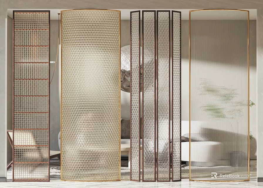 Modern Decorative Room Dividers With Metal Frames And Various Patterns 3d model 