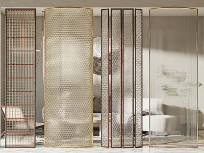 Modern Decorative Room Dividers With Metal Frames And Various Patterns 3d model