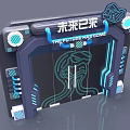Futuristic Tech Gate With Blue Neon Lights And Digital Line Design 3d model