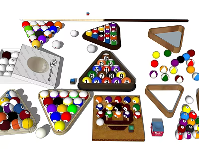 Premium Billiard Sports Equipment Including Colored Balls Cue Sticks Triangle Racks And Cases 3d model