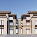 Modern Semi Detached Villa Exterior Design Featuring Large Windows And Balconies