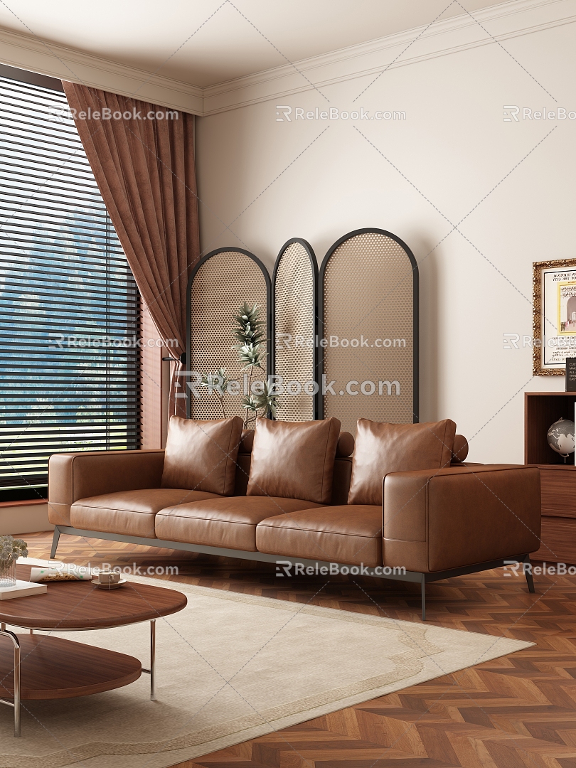 Middle Ancient Living Room Middle Ancient Sofa Leather Sofa model