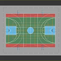 Well Designed Basketball Gymnasium Interior With Green Court Red Area And Basketball Hoops