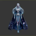 Fantasy Female Character With Blue Long Hair Ornate Silver Blue Armor And Cloak