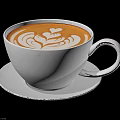 Plant Themed Latte Art Design In White Coffee Cup On Black Table With Saucer