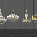 Ornate Crystal Chandeliers With Gold Frames Crystal Pendants And Shadow Patterns 3d model