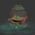 Decorative Spherical Fish Tank With Octopus Shaped Base Green Plants Seashells And Red Fish