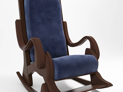 Comfortable Rocking Chair With Blue Upholstered Seat Wooden Frame And Curved Armrests 3d model