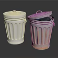 Metal Trash Cans For Home Use Silver And Rusty With Open Closed Lids 3d model