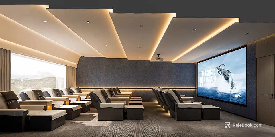 Modern Luxury Cinema Interior With Reclining Seats And Large Screen 3d model 