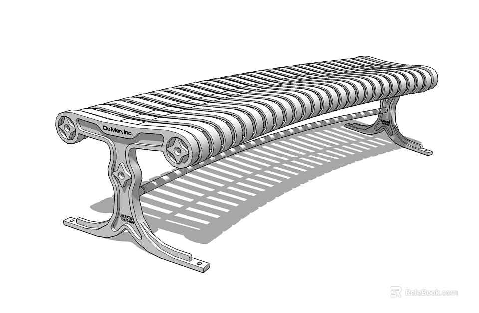 Modern Landscape Bench With Striped Metal Seat And Sturdy Support Base 3d model 