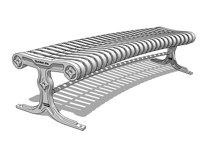 Modern Landscape Bench With Striped Metal Seat And Sturdy Support Base 3d model