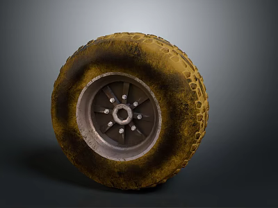 Old Worn Car Tire With Tread Pattern And Metal Rim Details 3d model