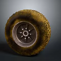 Old Worn Car Tire With Tread Pattern And Metal Rim Details