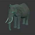 Gray Elephant with Long Ivory Tusks Large Ears Textured Skin Standing on Dark Background