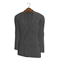 Black Double Breasted Suit Jacket Hanging On Wooden Hanger With White Shirt Inside
