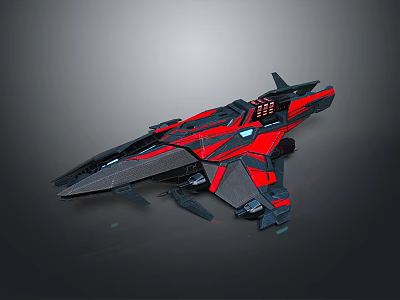 Sleek Red And Black Sci Fi Spaceship Model With Futuristic Design Details 3d model