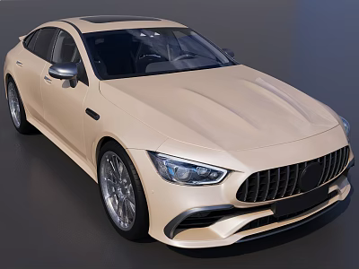 Beige Luxury Coupe Car Featuring Sleek Body Lines Front Grille And LED Headlights 3d model