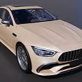 Beige Luxury Coupe Car Featuring Sleek Body Lines Front Grille And LED Headlights